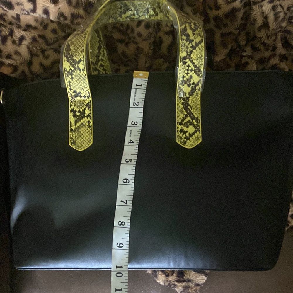 Black Faux Leather Neon Green Snakeskin Tote - Picture 7 of 8